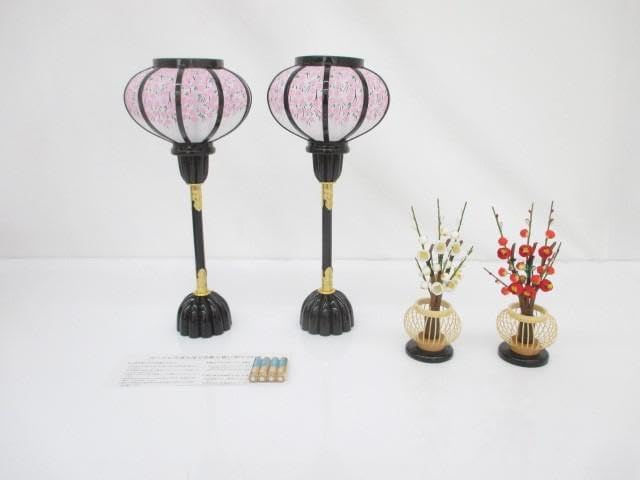 雛道具 ぼんぼり 雛雪洞 13号37cm 菊燈 大 ピンク 桜 木製 コードレス 電池式紅白梅飾り 2点 雛人形 ひな人形