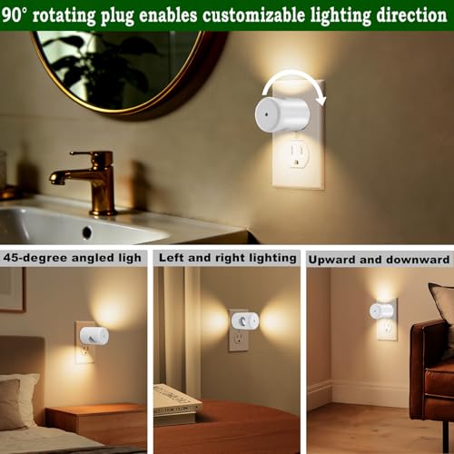 Image of 4-Pack Motion Sensor Night Light, Plug-in Wall LED Nightlight with Dusk to Dawn Sensor, Auto On /Off, 2700K Warm White 100 Lumens, Rotatable Plug-in Design for Hallway Staircase Bathroom Kitchen