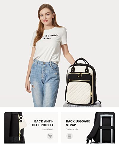 Image of LOVEVOOK Lunch Backpack for Women, 15.6 Inch Laptop Bag with Insulated Cooler Lunch Box, Work Backpack for Teacher Nurse, Travel Backpack Lunch Bag for Camping Picnic Daily Use, Black Beige