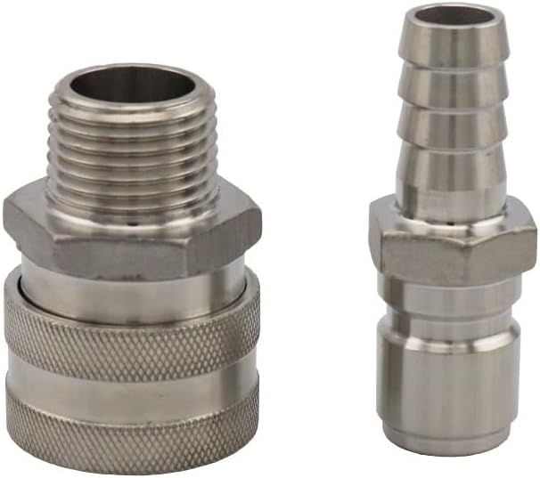 1/2"NPT Beer Quick Disconnect Set, 1/2" Barb 304 Stainless Steel Quick Connector Kit Moonshine Fitting Connectors Brewing(Type 1)