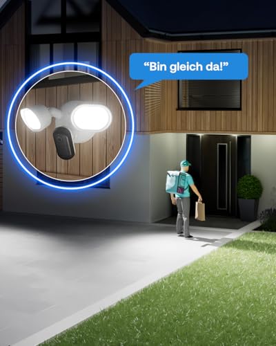 Arlo 2K Flutlichtkamera, Überwachungskamera Aussen WLAN, 2K HDR, Kabelgebunden, 160° Weitwinkel, Bewegungsmelder, Farbnachtsicht, LED Licht, 2-Wege-Audio, Alarm, Sirene, Secure Testzeitraum