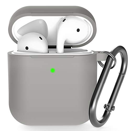 Airpods Case , BELONGME Airpods Silicone Case Cover with Keychain, 360Â°Protective AirPods Accessories Kits Shockproof Airpods Case Compatible with Apple Airpods 2 &1 (Front LED Visible) Dark Grey