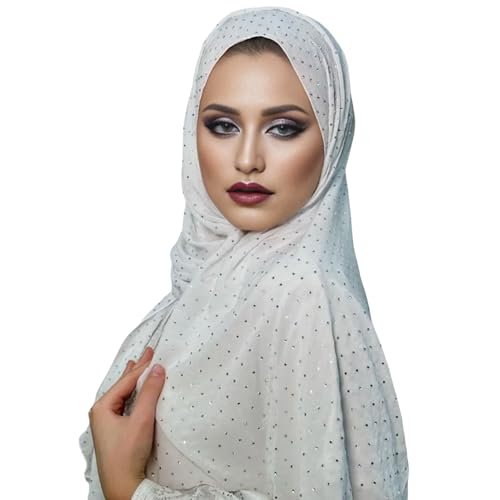 JUMISEE Sparkly Rhinestone Hijab Scarf for Women Glitter Wrinkle Chiffon Muslim Instant Hijab Long Scarves Head Wrap Shawls3