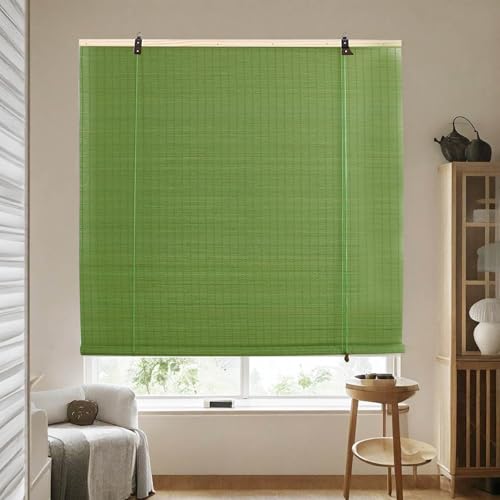 Persianas enrollables de bambú natural para ventanas de 45 x 180 cm de ancho, color verde, para interiores y exteriores, balcón, ecológicas, protección UV, sombra de privacidad (90 x 110 cm)
