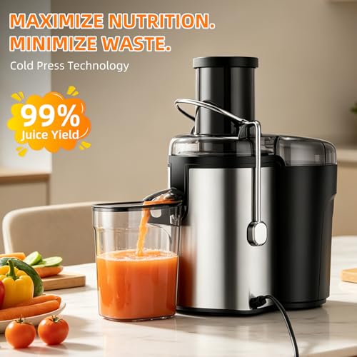 Image of Panana Centrifugal Juicer Extractor with Wide Mouth 2.5 inch Feed Chute for Fruit Vegetable, Easy to Clean, Stainless Steel, BPA-free (Silver)