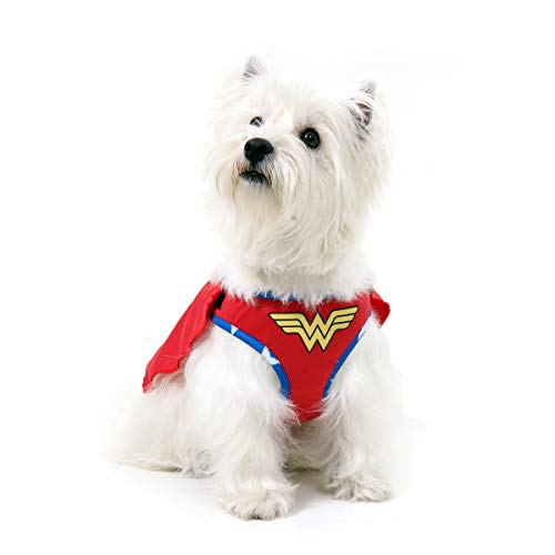 Peitoral Com Guia Para Cachorro Air Mesh Mulher Maravilha - Sula Pet - Vermelho/Azul 70207-G