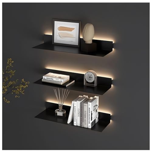 Genérico Estantería Colgante de Pared, estantería metálica iluminada de Pared, estantes flotantes de Pared Multicapa, estantes flotantes de Pared con luz, estantería de aleación de Aluminio con luz L