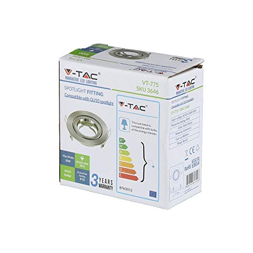 V-TAC Recessed Round Spotlight Holder for Gu10 Attachment, Satin Nickel, 95mm - Image 3