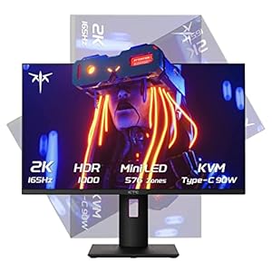27 Inch Mini LED Monitor, 1440P 165Hz/144Hz Gaming Monitor, HDR1000, Built-in Speakers, HDMI2.0, DP1.4, Type-C 90W, USB, KVM, Swivel/Height/Pivot/Tilt Adjustable, Mountable, 2K PC Monitor