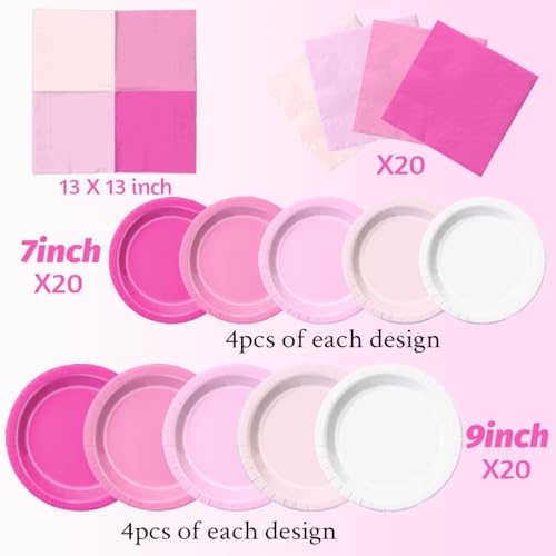 Image of CMUSKO Pink Birthday Decorations-60Pcs Light Pink Plates and Napkins Kit Girls Gradient Pink Party Supplies for Birthday,Wedding, Bridal Shower