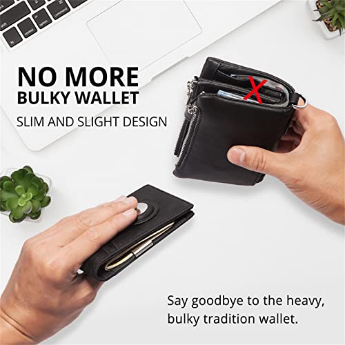 AirTag Wallet for Men,Minimalist Genuine Leather Wallet For Card Holder And AirTag Holder,Slim Bifold Front Pocket Wallet With Money Clip,Gift For Men (Coffee)4