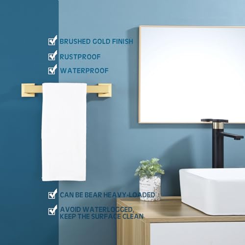 Image of KOKOSIRI 12 Inch Hand Towel Holder Bath Towel Bar Kitchen Dish Cloths Hanger Stainless Steel Wall Mount, Brushed Gold, B4003BG-L12
