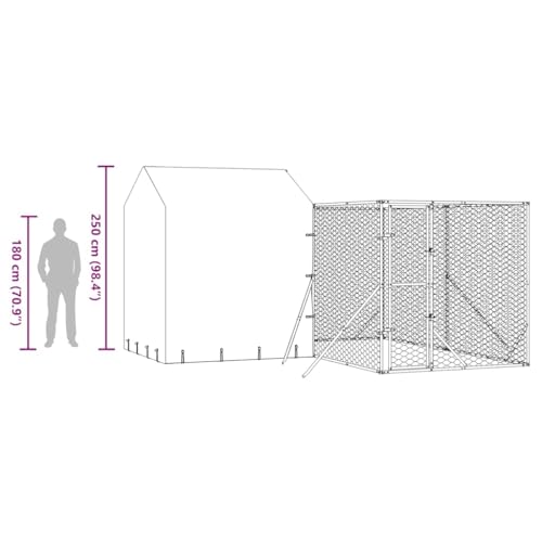 vidaXL Outdoor Hundezwinger, Hundehütte mit Dach, Hundekäfig für den Außenbereich, Hühnerstall Hundezaun Hundeauslauf, Silbern Verzinkter Stahl