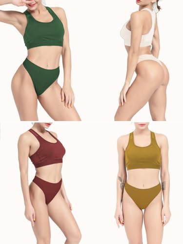 Image of GRANKEE Women's High Waisted Breathable Seamless Thong Panties,No Show Workout Underwear,Comfortable Cotton Crotch,6 Pack