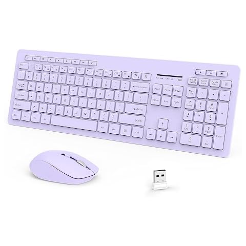 seenda Wireless Keyboard and Mouse Combo, 2.4GHz Wireless Quiet Keyboard Mouse with USB Receiver, Full Size Cute Wireless Keyboard Mouse Set for Windows Laptop Computer Desktop, Purple Cover