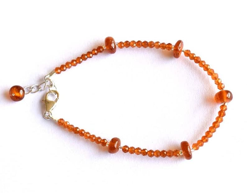 Bracelet grenade hessonite perles rondelles 2-4mm facettées lisses ajustable 7 pouces