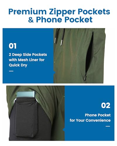 Image of maamgic 5inch Mens Swimming Trunks with Compression Liner 2-in-1 Swim Trunks Stretch Quick Dry Swim Shorts Zipper Pockets