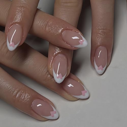 White French Tip Press on Nails Cute Heart Fake Nails