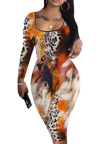 Image of Nimsruc Womens Autumn Casual Sexy Long Sleeves Bodycon Dress Basic Pencil Midi Club Dresses