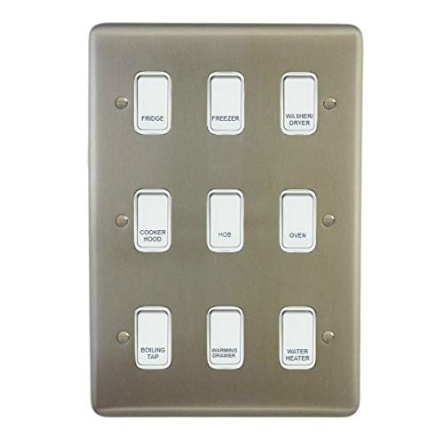 Satin Chrome Customised Kitchen Grid Switch Panel with White Switches ...
