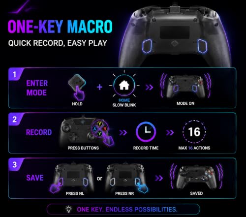 Image of conwin Wired Controller for X box One /S /X & Series S /X /PC Win10+ /Steam Platform, 9.8FT PC Joystick with Dual-Vibration, Turbo, Programmable, RGB LED Light and 3.5mm Stereoscopic Jack (Black-102L)