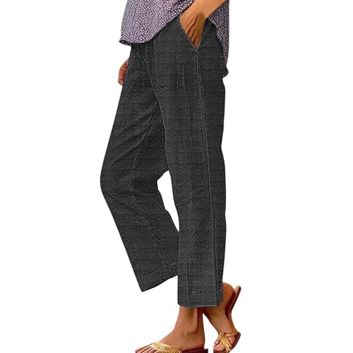Pantalon ample en lin blanc imprimé décontracté pour femme