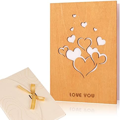 Creawoo – Tarjeta de felicitación de madera de nogal hecha a mano con caja de regalo, única, para cumpleaños, día de San Valentín, aniversario, idea de regalo, color Madera natural.