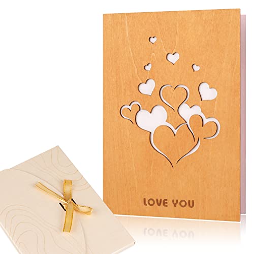 Creawoo - Tarjeta de felicitación de madera de nogal hecha a mano con caja de regalo, única, para cumpleaños, día de San Valentín, aniversario, idea de regalo, color Madera natural Cover