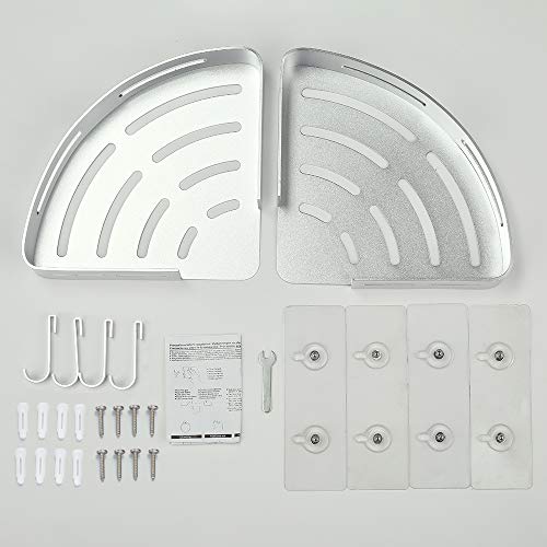 Hoomtaook Corner Caddy Bathroom Shower Shelf Wall Mounted No Drilling 2 Tier Storage Shelves Adhesive Triangle Baskets Silver Bathroom Kitchen Storage Basket #TOP6