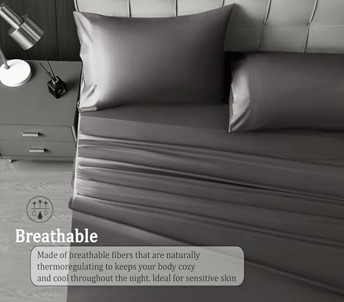 Image of RD TREND Satin Fitted Solid Bedsheet King Size 78x72x10 Inch, Elastic Bedsheets for King Size Bed with 2 Pillow Covers-18x28 Inch (Dark Coffee), 400 TC