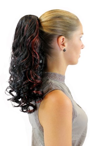 WIG ME UP - JL-3274-1BF350 Haarteil Ponytail Hairpiece extension very long curled curls black mixed with red combs drawstring 20inch - Image 3