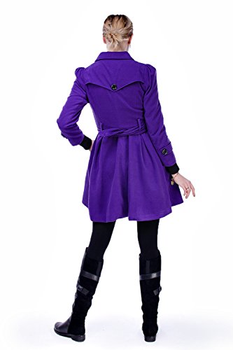 Image of ForeMode Women Swing Double Breasted Wool Pea Coat with Belt Buckle Spring Mid-Long Long Sleeve Lapel Dresses Outwear (Small, Purple)