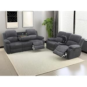 Fabric Recliner Sofa Set in 2 Pieces Living Room F...