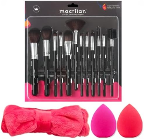 Kit 12 Pincéis de Maquiagem Profissional Macrilan Kp9-1a + 2 Espo...