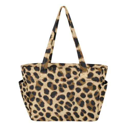 Bolso de mano para mujer ligero y funcional con estampado de leopardo marrón