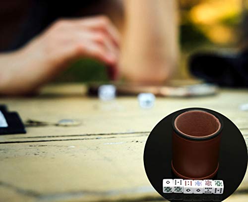 Leatherette Dice Cup With Poker Dice, Felt Lining Quiet Shaker For Playing Yahtzee/ Farkle/ Liars Dice, #TOP6