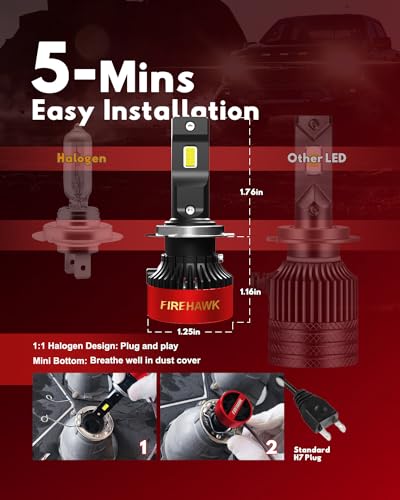 Image of Firehawk H7 LED Bulbs 70000LM 6000K Cool White, 5-Min Plug-N-Play Fog Light, Pack of 2