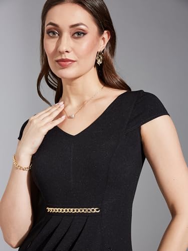 Image of Life With Pockets Women's V-Neck Cap Sleeve Solid Wrapped Polyester Knee-Long Dress