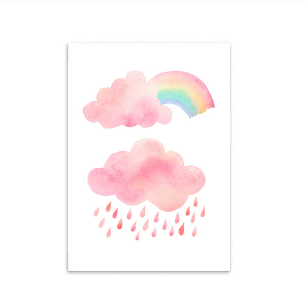 Imprimir Lienzo Pintura Marco de la habitación del bebé Decorativo Rosa de Dibujos Animados Nube y Gota de Lluvia Carteles y Arte de la Pared Imagen 50x70cm (19.7 "x27.6) x3 con Marco