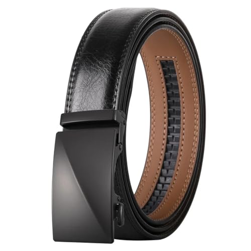 Men's Solid Color Genuine Leather Belt 3.5Cm Automatic Buckle Leather Belt3