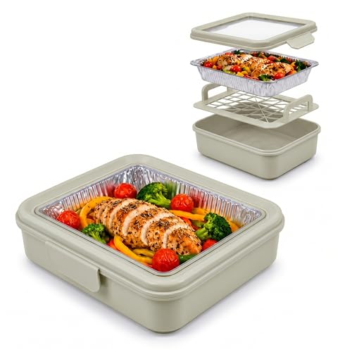 9x13 Pan Carrier with Aluminum Foil Pan Insulated Food Carrier for Casseroles Lasagna & Hot/Cold Dishes Decorative Tabletop Serving Container with Lid for Parties BBQ Catering Travel & Potlucks