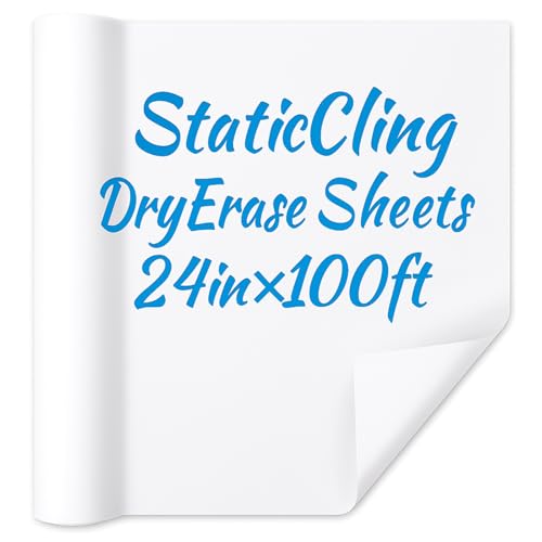 Lincia 24' x 100ft Static Cling Dry Erase Wallpaper, Removable Reusable Whiteboard Paper for Wall, No Adhesive No Residue, Stain-Proof Portable White Board Dry Erase Roll for Office, Home, Classroom