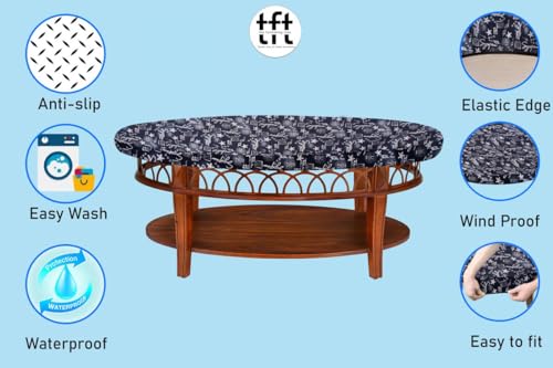Image of The Furnishing Tree Elastic Oval Center Table Cover WxL 18x60 in Inches Polyester Self Pattern Blue