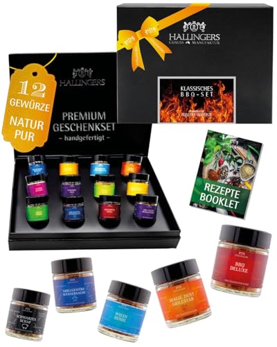 Hallingers Genuss Manufaktur Gewürze Geschenkset – 12 Premium Gewürze im Glas, edle Geschenkbox...