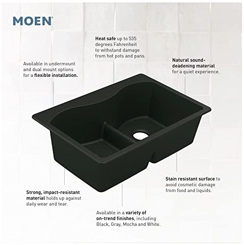 Moen Ggw4012B 33-Inch Wide X 9.5-Inch Deep Undermount Granite Double Bowl Kitchen Sink, White #TOP2