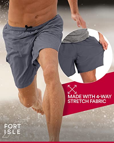 Fort Isle Mens Swim Trunks 7 Inch Inseam | Mens Swimming Trunks And Beach Shorts | Mens Swim Shorts | Men's Swimwear | Mens Bathing Suits Gray #TOP2