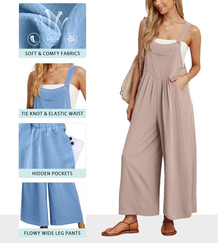 IWOLLENCE Latzhose Damen Sommer Latzhosen Jumpsuits Overall Elegant Romper Locker Lässig Seitentaschen Weich Komfortabel Verstellbare Träger (Hellkhaki, M)