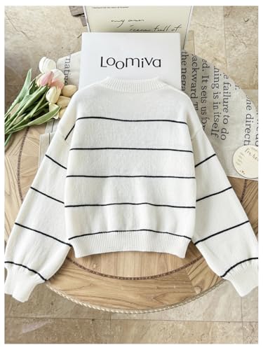 Image of BEAUDRM Girl's Cute Bow Sweater Crew Neck Long Sleeve Drop Shoulder Loose Pullover Tops
