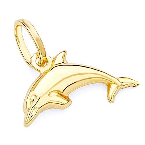 The World Jewelry Center 14k Yellow Gold Dolphin Pendant with 0.9mm Cable Chain Necklace2