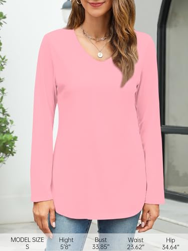 Image of Elesomo Womens T Shirts V Neck Summer Short /Long Sleeve Cotton Tops Tees